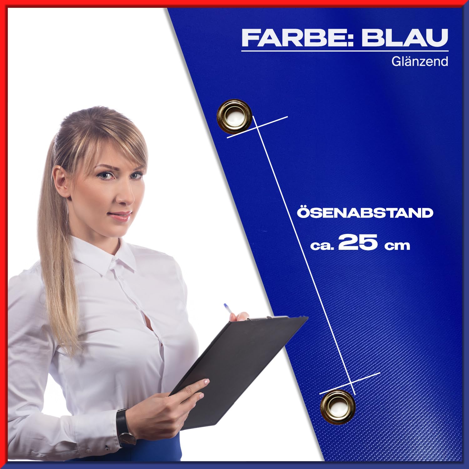 Abdeckplane nach Maß I Breite bis 2,40 m x Länge bis 17m I mit Ösen Ø 10mm und Abstand je 25cm I PVC LKW Plane in 15 Farben auf Wunschmaß I Gewebeplane I Sonnensegel I Tarp I mit Randverstärkung