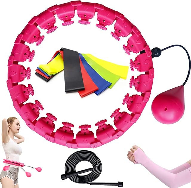 Aresvns Smart Weighted Hula Hoop, Adjustable Smart Hula Hoop with Ball, 24 Detachable Knots Fitness Hula Rings for Weight Loss, Fitness Hula Hoops with Jump Rope Resistance Bands Arm Sleeve