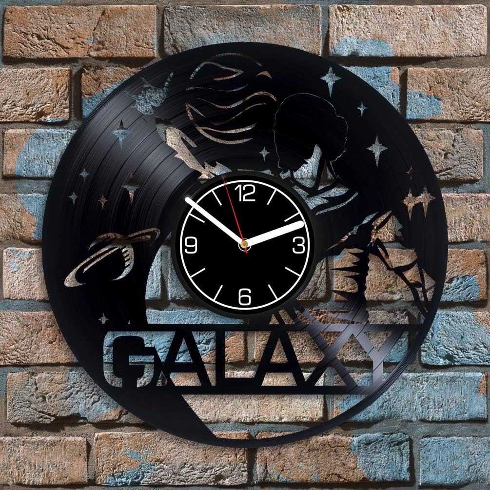 Galaxy Vinyl Record Wall Clock Stars and Planets Decoration 12 inch Wall Clock Space Art Gift for Her Universe Wall Art Galaxy Clock Space Wall Clock Modern Stars Gift Universe Vinyl Clock