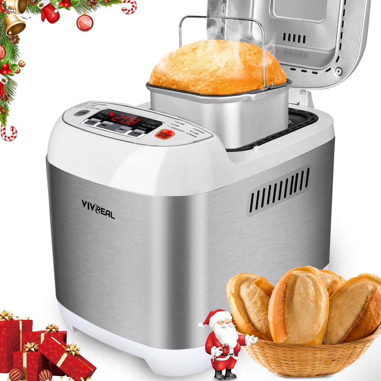 Bread Maker, Automatic Breadmaker Machine 1.5LB, Home Bakery Pro 12 Menus with Gluten Free, 3 Crust Colors 2 Loaf Sizes, 15h Delay Time 1h Keep Warm, Programmable Bread Machine，Superior Safet