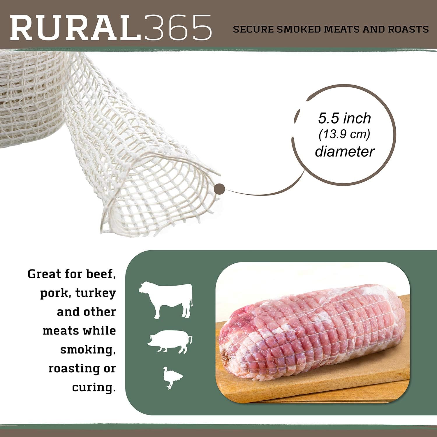 Rural365 Meat Netting Roll, Size 20 - Ham Sock Elastic Netting, 50ft Roll