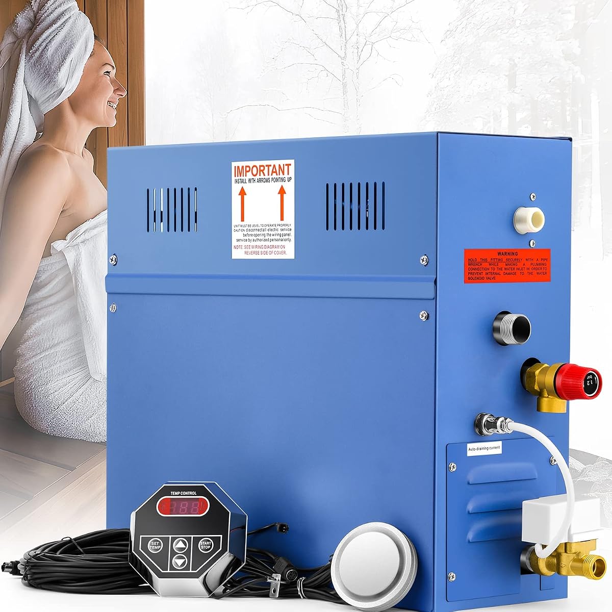 Steam Shower Generator Kit 9KW for Bath Sauna SPA, Self-draining System, Aromatherapy Steam Head, LED Waterproof Controller 77-131℉ For Home Commercial Use
