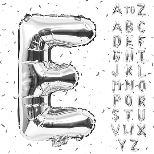 Biapian Globos de letras de 40 pulgadas, globo plateado con letra E grande, 1 globo gigante de aluminio de aluminio E para cumpleaños, baby shower,