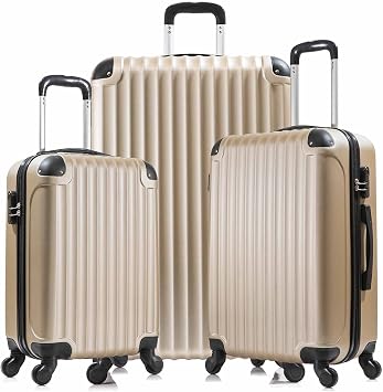3 Piece Luggage Sets, Hardside Suitcase with Spinner Wheel, Lightweight ABS Travel Luggage with Coded Lock, Suit Cases for Travel 20" 24" 28" Champagne