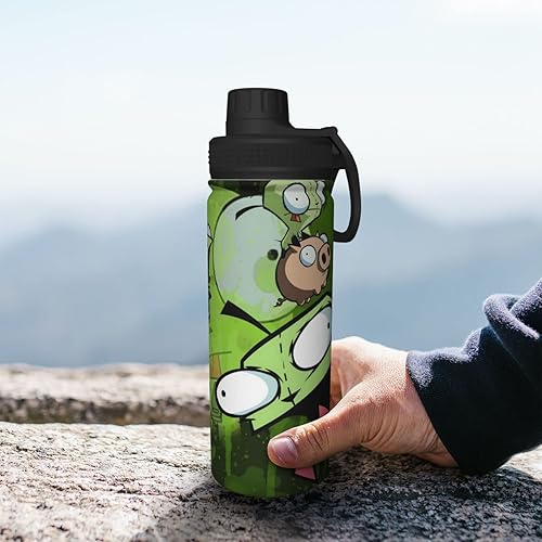 Miniatura 7 de Botella de agua con aislamiento deportivo de 18 oz, diseño de anime Zim, hervidor de agua de acero inoxidable, novedoso vaso portátil para viajes,