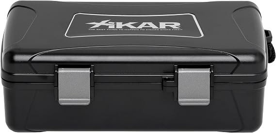 Xikar Cigar Travel Carrying Case, Holds Up to 10 Cigars, Made of ABS Molded Plastic, Includes 1 Humidifier, Watertight, Crushproof, Airtight, Black