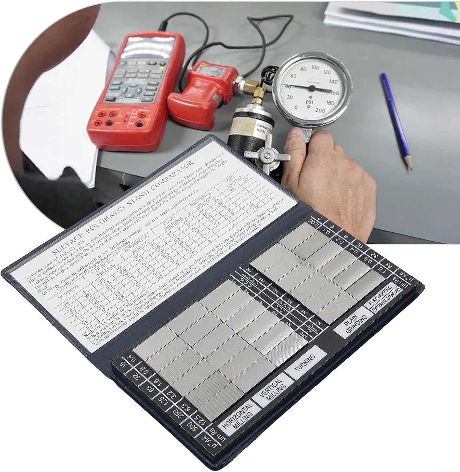 30Pcs Roughness Comparator Set, Sample Block Ra 0.05-12.5 for Metal Finish Testing, Calibration Set with Visual Inspection Gauges Compatible with S.A.E Standards