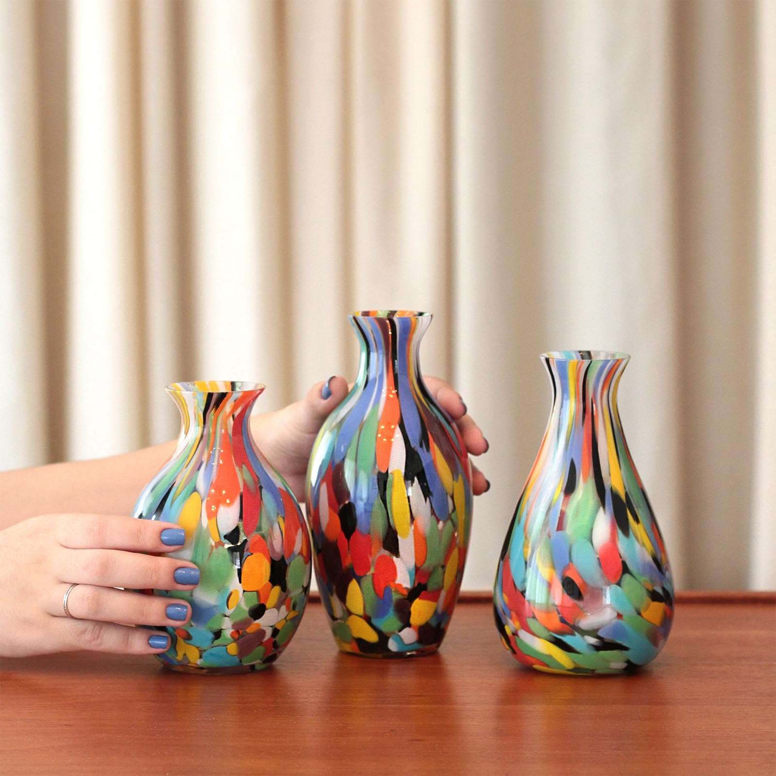 Murano-Style Glasvase Mit Konfetti-Effekt, Mundgeblasen – 26,9 Cm Hoch, Für Blumen & Deko, Modell 83