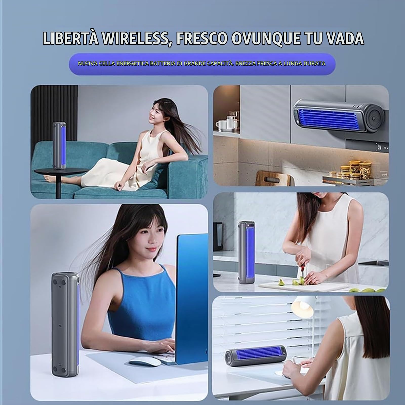 Condizionatore Portatile 2026 Cooling Ace, Condizionatore D'aria Cooling Ace, Ventilatore Raffreddante Portatile Con 3 Velocità E Schermo Touch Led, Ricarica Usb, Raffrescatore D'aria