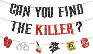 DUOMIMI Can You Find The Killer Banner Detective Murder Mystery Party Decorations Crime Scene Theme Party Decor for Whodunit Games Black Glitter