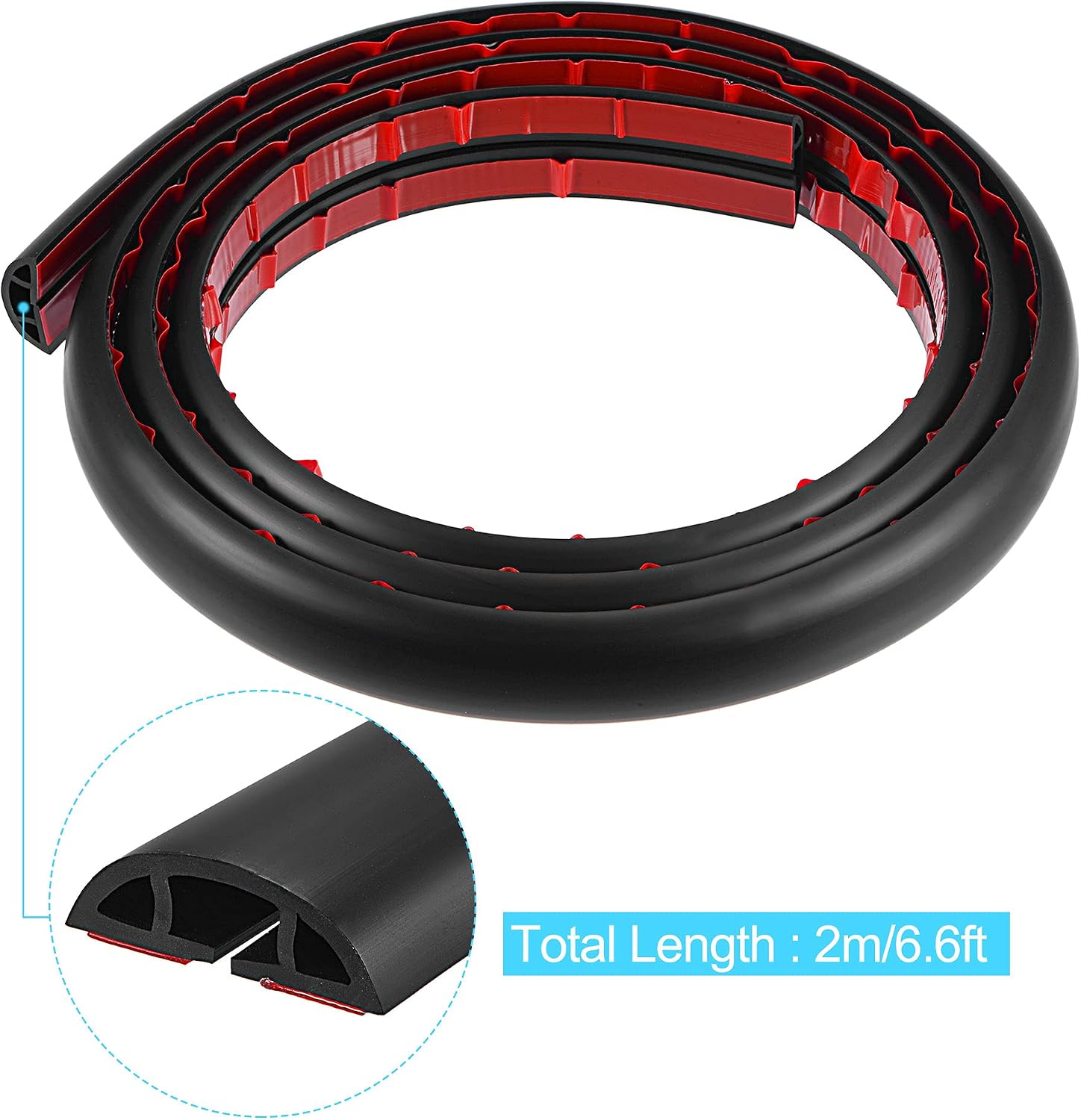 sourcing map Floor Cord Cover Cable Protector 0.4" W x 0.24" H 6.6ft Black Cable Management for Home Office - Image 4