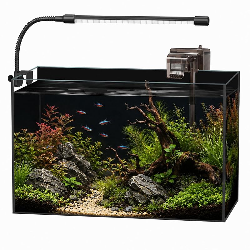 Kit inicial para aquário de vidro sem moldura minilake com filtro, luz LED e tampa 18,9 L