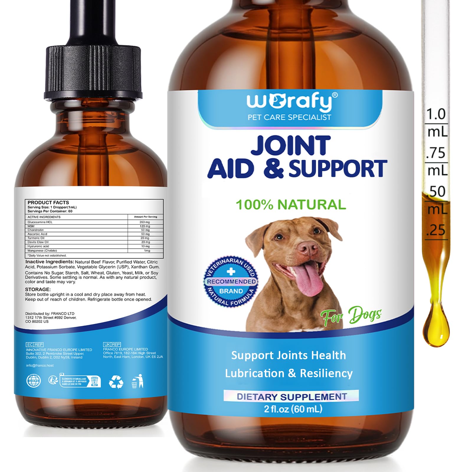 AerodyxM Joint & Hip with Glucosamine for Dogs Joint Aid Supplement Drops with MSM for Dog Hip & Joint Support