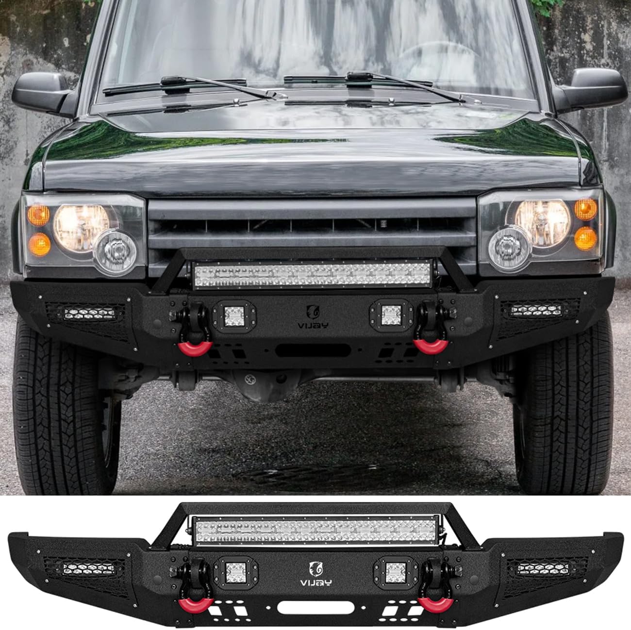 Vijay Front Bumper Fits 1999-2004 Discovery 2 Ⅱ with Winch Plate and Led Lights