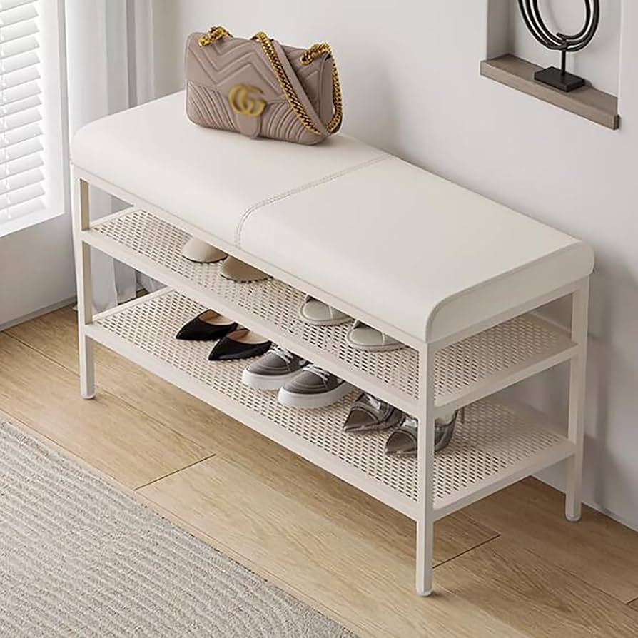 クッション付エントランスベンチ クッション付エントランスベンチ(ホワイト/白)】 収納棚付 玄関