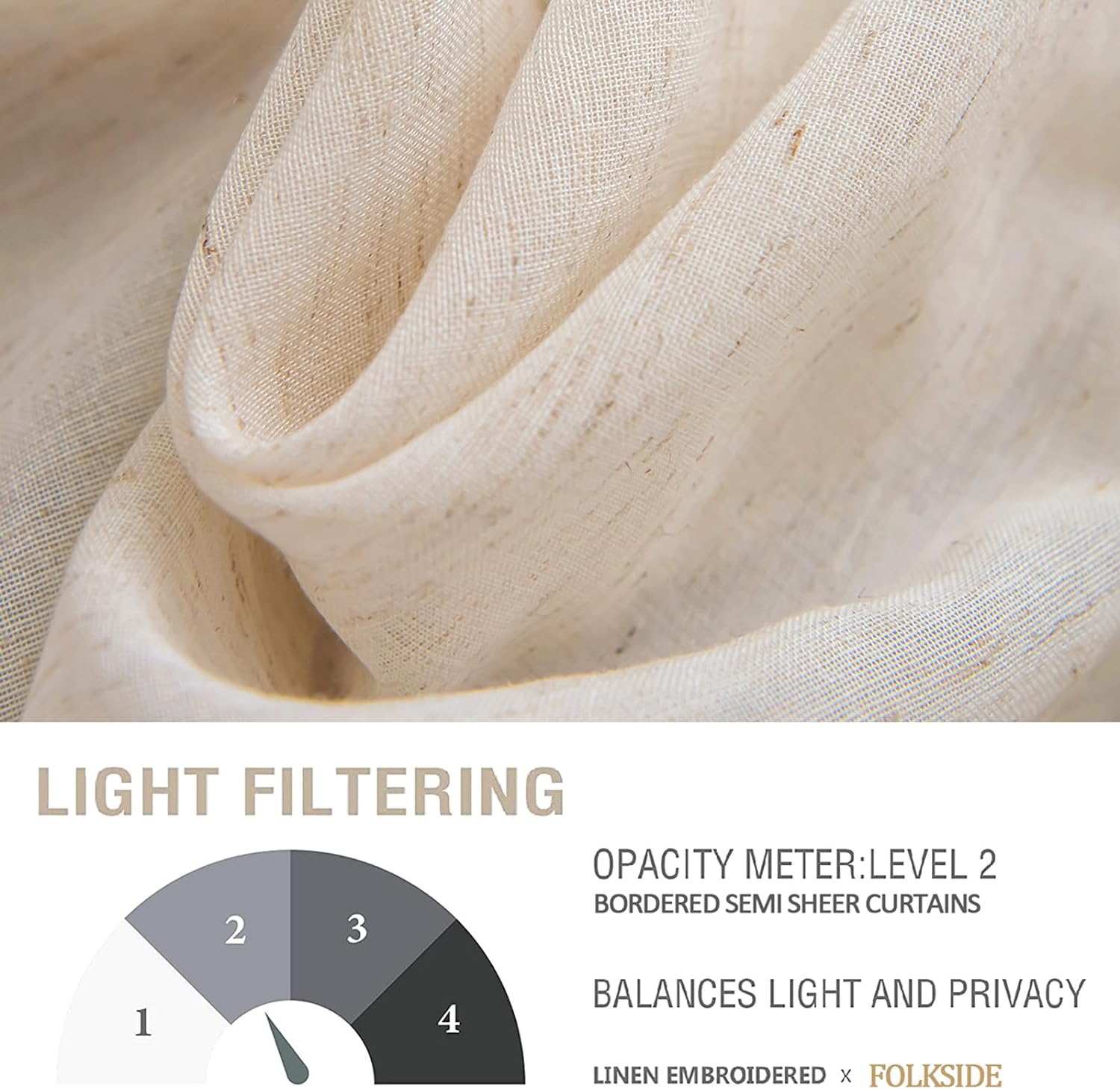 Boho Curtains 84 Inches Long 2 Panels set for Living Room Bedroom Grommet Natural Linen Semi Sheer Bohemian Curtains Rustic Embroidered Drapes Neutral Farmhouse Decor, 52x84 Inch Length, Taupe