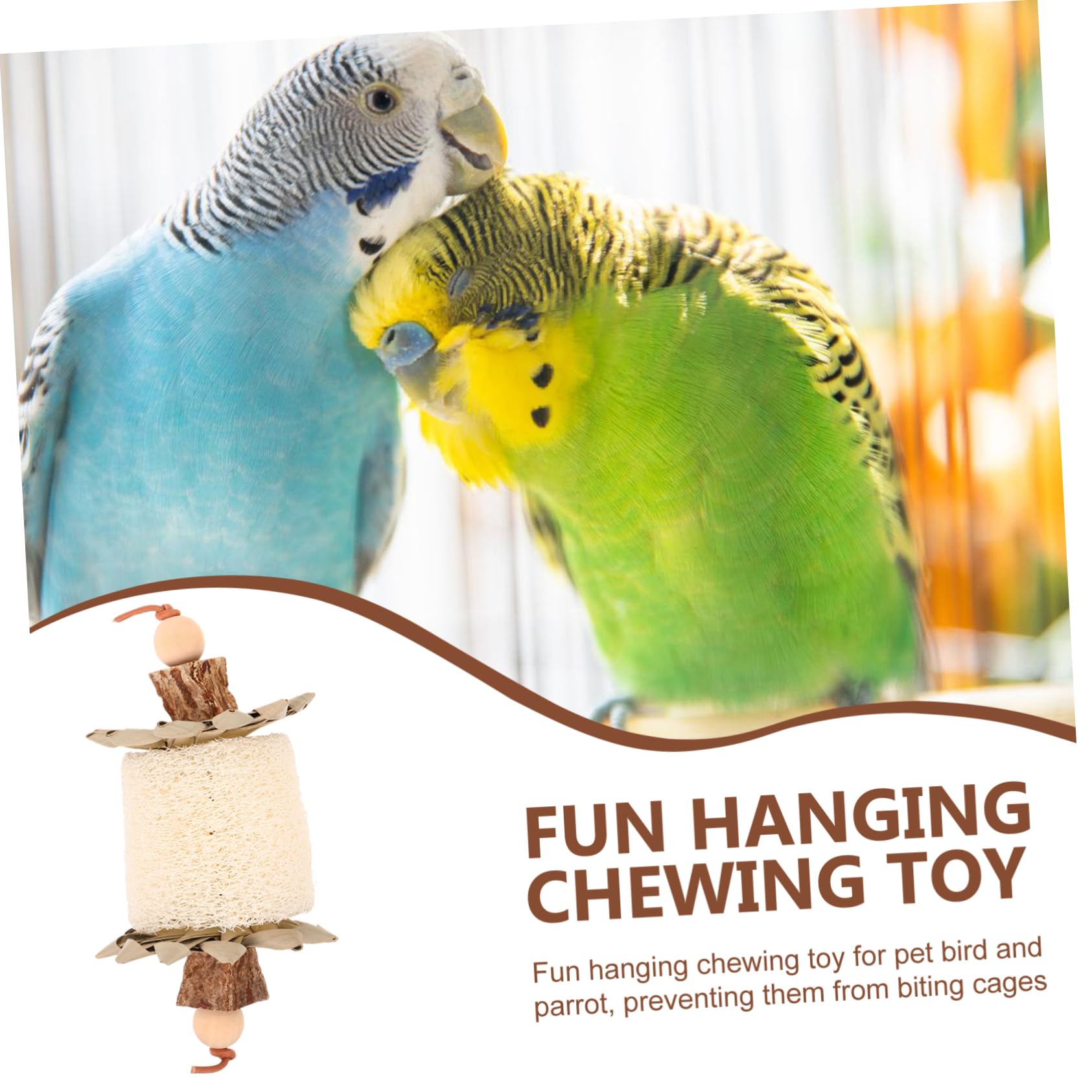 Jouet à Mâcher pour Perroquet et Oiseau en Loofah et Feuilles de Palmier | Résistant à L’usure la Casse, Adapté aux Perroquets et Autres Oiseaux, Format Suspendu pour Cage