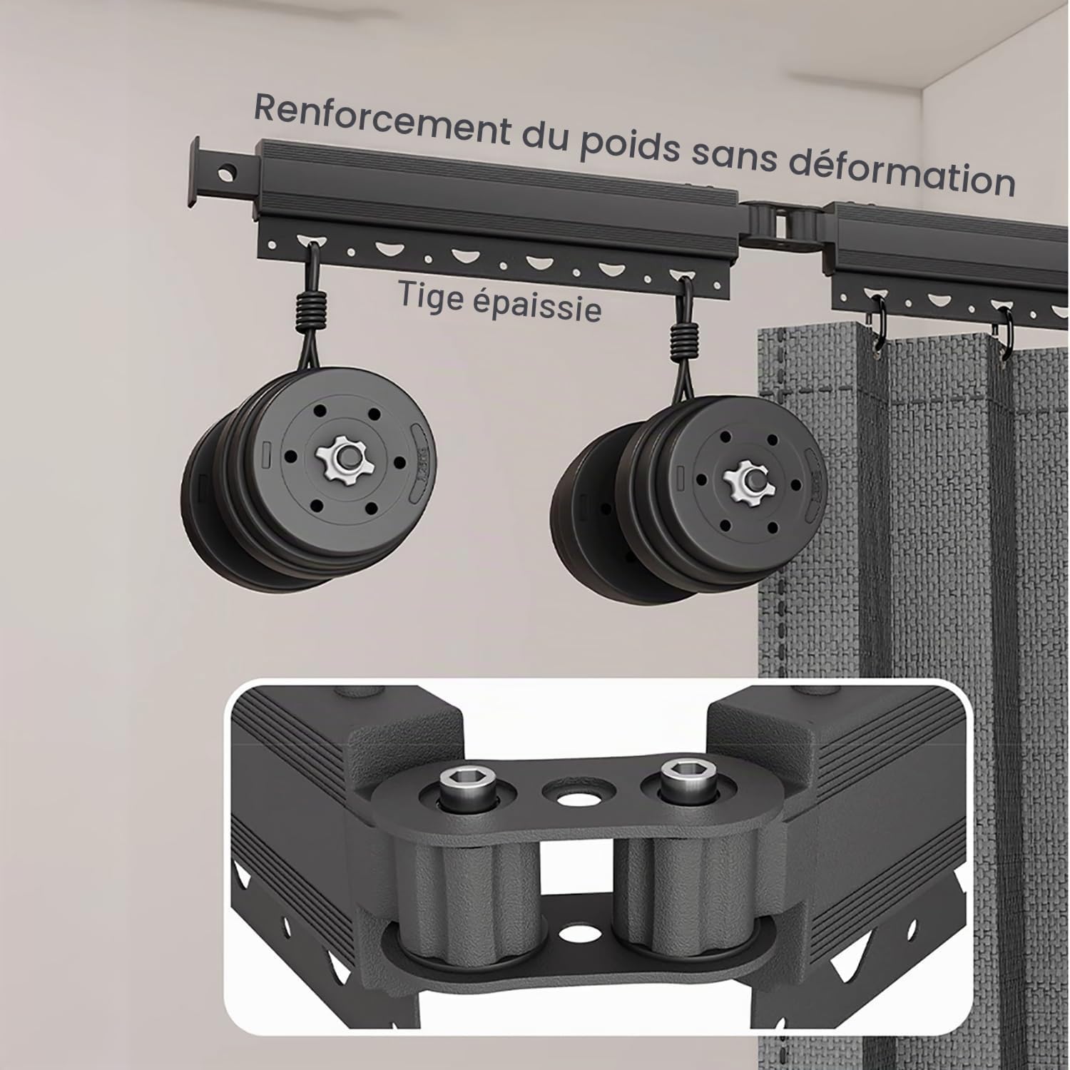 Rideau Douche Anti Moisissure，Barre de Douche Angle Sans Percage，Douche Angle Réglable/Extensible, Perforation/Collage, Rideaux de Douche Imperméable Tissu en Lin，Rangement Invisible（180x200cm）
