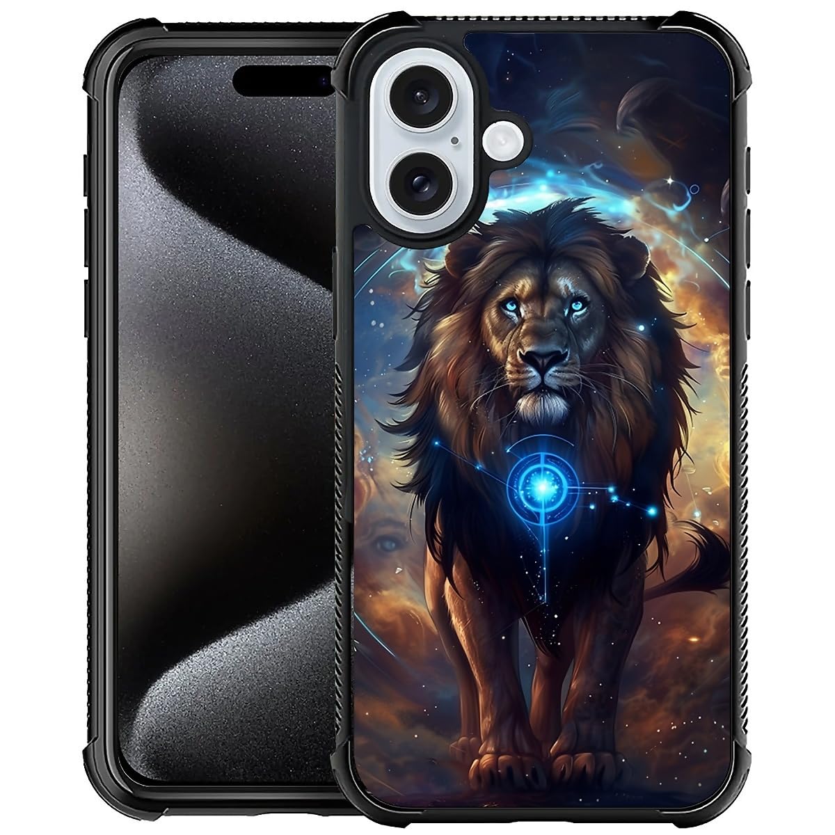 CARLOCA Compatible with iPhone 16 Case,Lion Strong Blue Flame Cases for Girls Boys,Fashion Graphic Design Shockproof Anti-Scratch Drop Protection Case