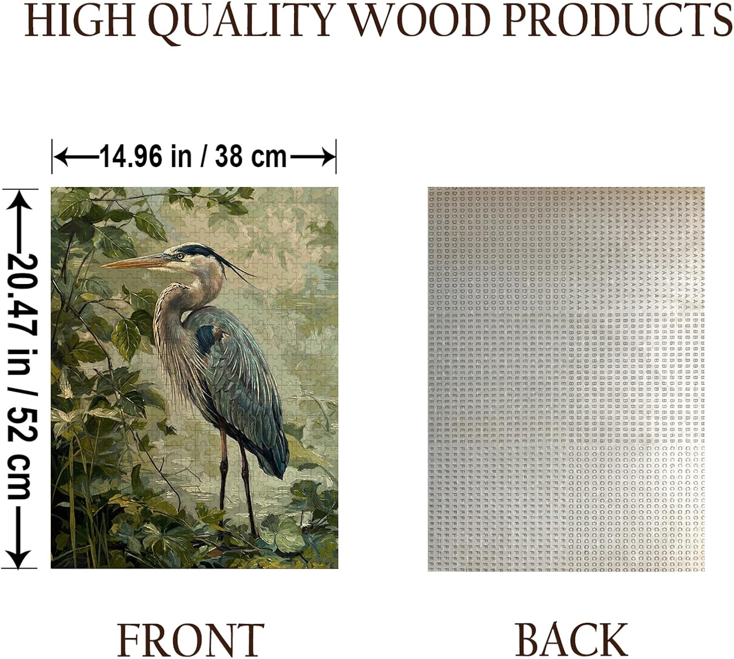 Blue Heron Animal Jigsaw Puzzle - 500 Pieces Wooden Puzzle for Adults, Wall Art Gift, Finished Size: 20 x 15 Inch