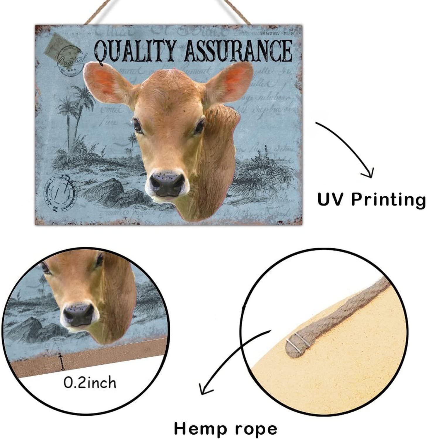 Farmhouse Wood Sign Vintage French Style Cow Blue Wood Wall Sign Watercolor Farm Animal Cattle Wood Art Plaques for Farm Wall Door Porch Yard Decor 24x18in Housewarming Gift