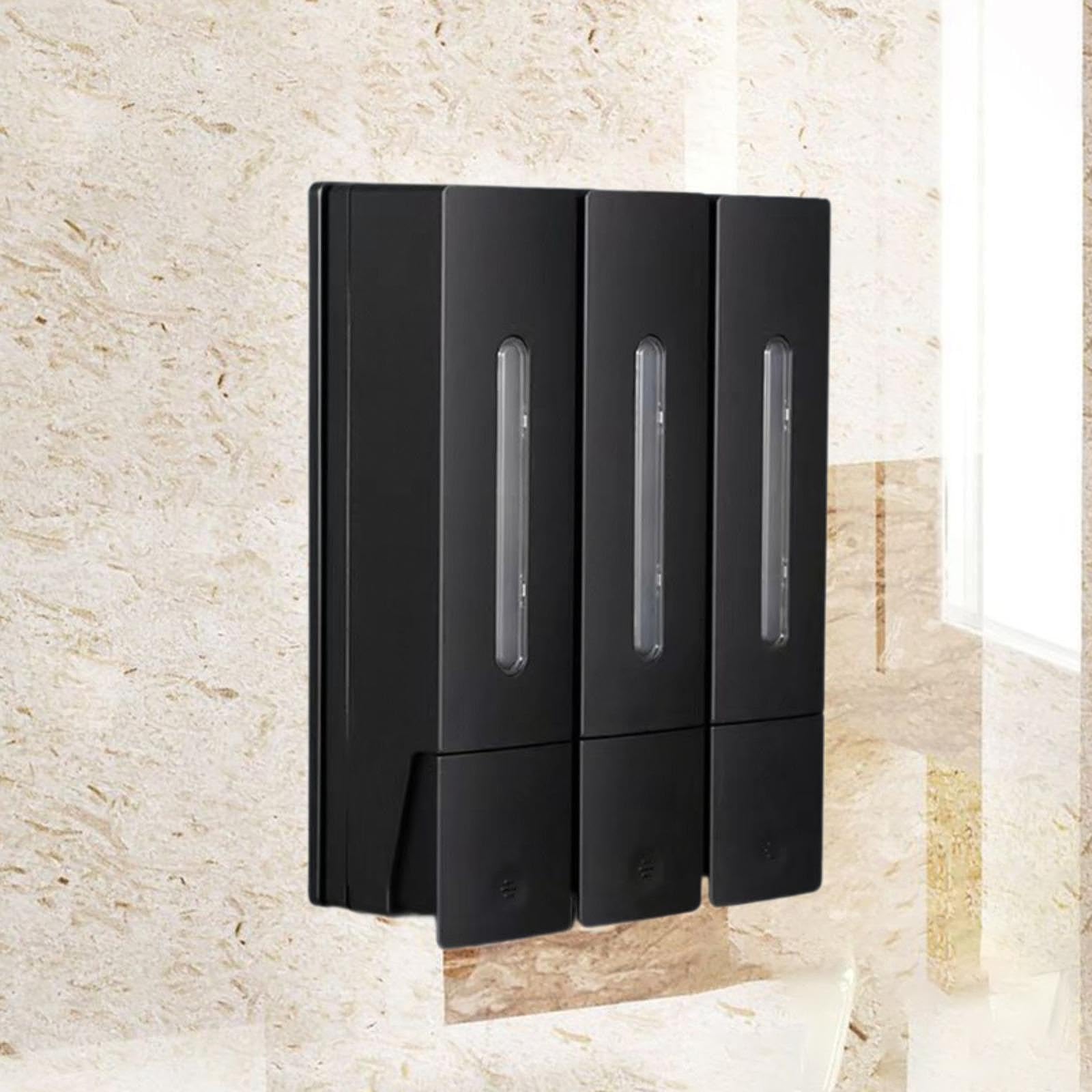 Dispenser Sapone Liquido da Parete Dispenser Doccia a Tre Scomparti Manuale per Shampoo Montaggio a Muro Materiale Resistente Adatto per Bagno, Nero