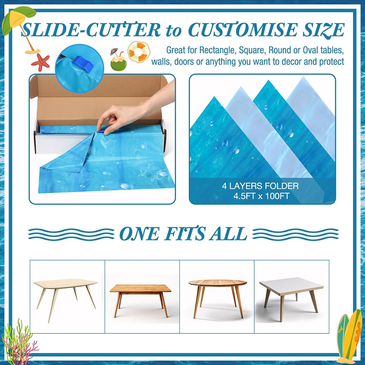 Tiamon 1 Roll Ocean Tablecloth Bubble Water Print Table Cover Ocean Wave Plastic Tablecloth Underwater Bubble Table Cover for Pool Mermaid Birthday Party Baby Shower Supply (54 Inch X 100 ft)