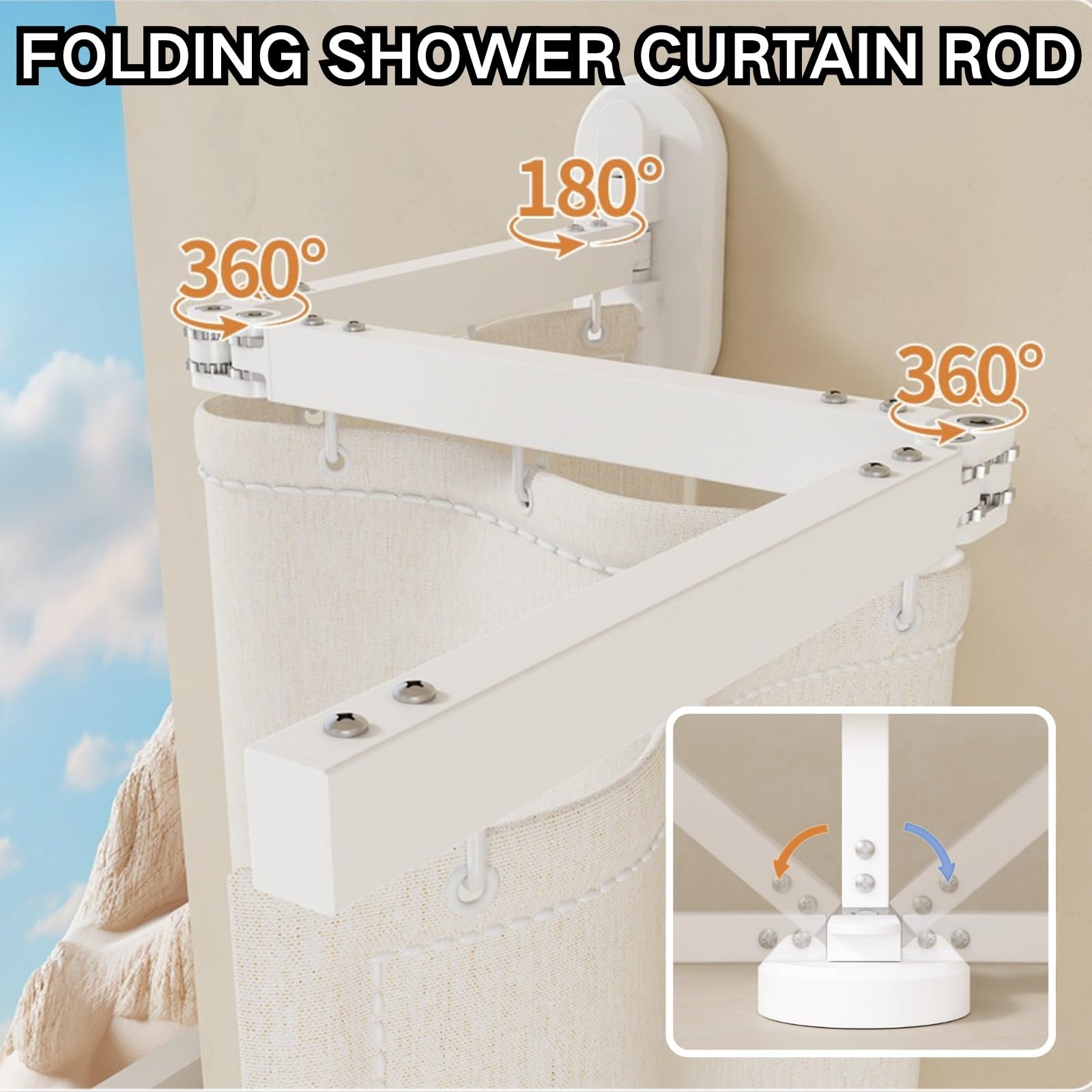 Tringle de douche pliable L/U SD sans perçage réglable pour baignoire/salle de bain avec douche Gris foncé 102 cm Économie d'espace Solution pour salles de bains modernes
