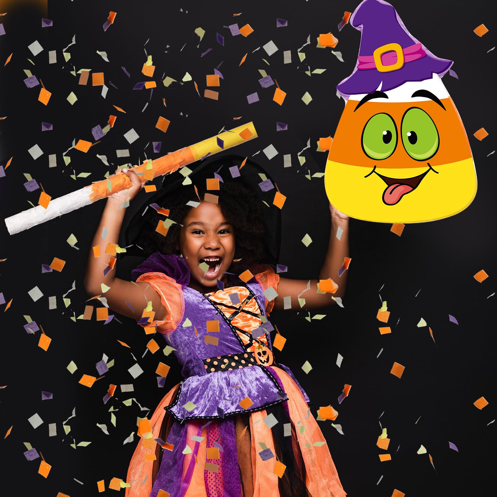 Aoriher Piñata de Halloween Piñata de Maíz Dulce con Set de Confeti Palo y Venda de Ojos Piñata para Rellenar Dulces con Tema de Halloween Truco o Trato Piñata Mexicana para Juego de Fiesta Halloween