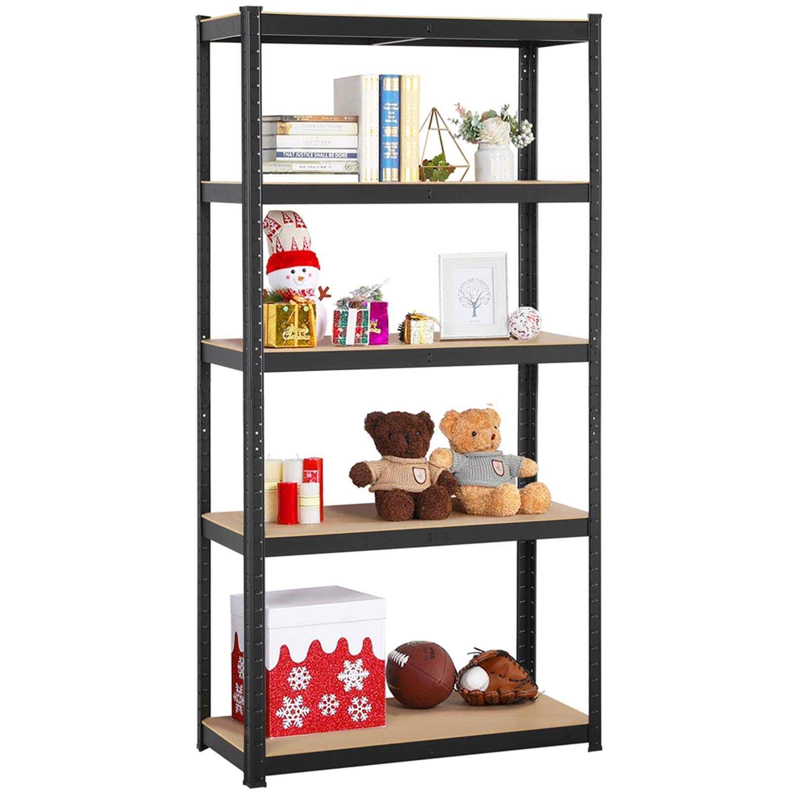 Yaheetech Scaffale/Scaffalattura Metallo da Garage 180 x 90 x 40 cm a 5 Ripiani Portata 175 kg per Ripiano in Acciaio Mensola da Cucina Magazzino Negozio Salvaspazio Nero