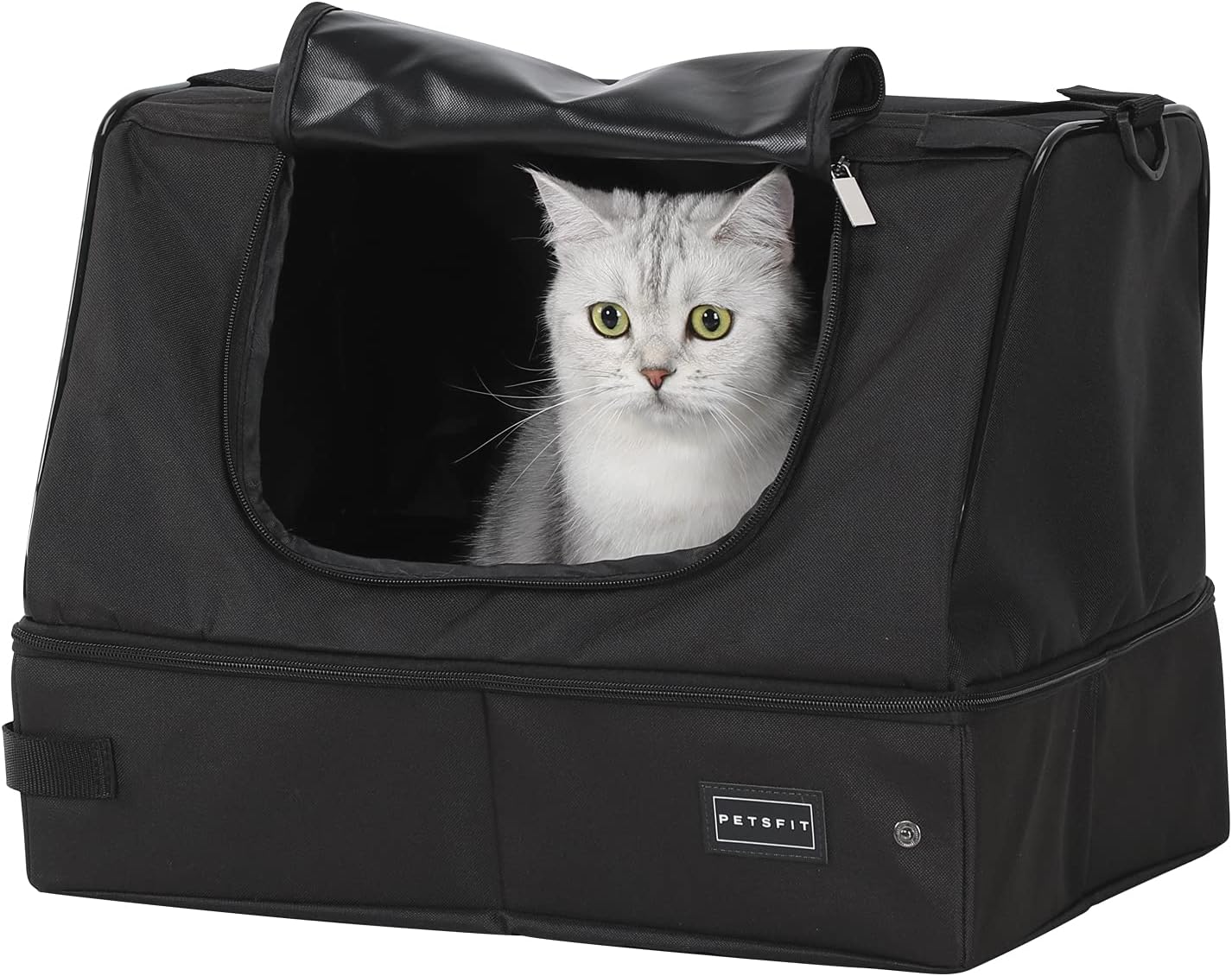 PETSFIT Portable Cat Litter Box - Removable and Washable 2-Layer Leak-Proof Lining, Scratch-Resistant Fabric with Sturdy Support Frame, Travel & Collapsible Cat Litter Box,Black