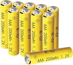 Ni-CD AAA 200mAh 1.2v Solar Batteries 10 Pcs, Triple A 200mAh Rechargeable Battery for Solar Lights, Outdoor Garden Lights, Halloween Light