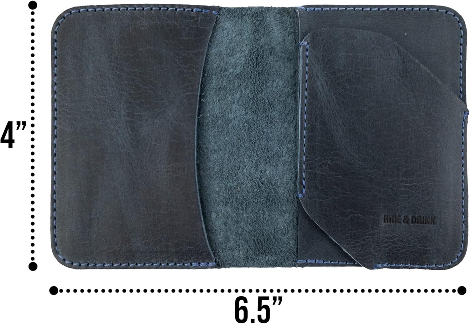 Hide & Drink, Bifold Card Wallet Diagonal Handmade from Full Grain Leather, Classy Compact Storage, Professional, Cash Organizer, Accessories - Slate Blue - Image 6