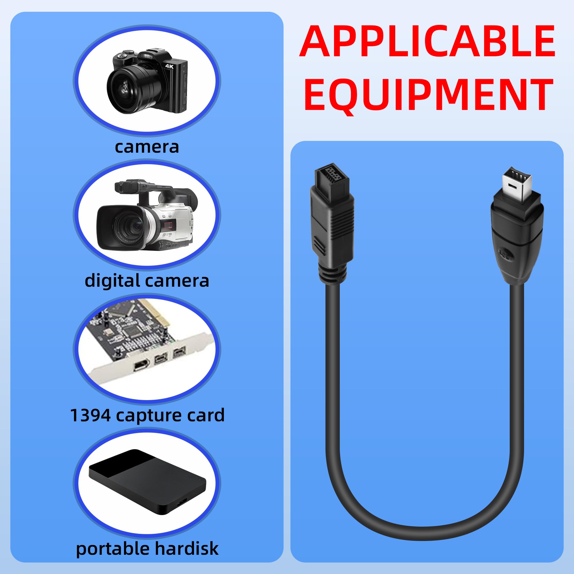 1,8 m IEEE 1394 Firewire wtyczka 4-pinowa na 9-pinowa, kabel iLink adapter konwerter do aparatu cyfrowego, kamkordera, laptopa, DV, czarny (4 na 9)
