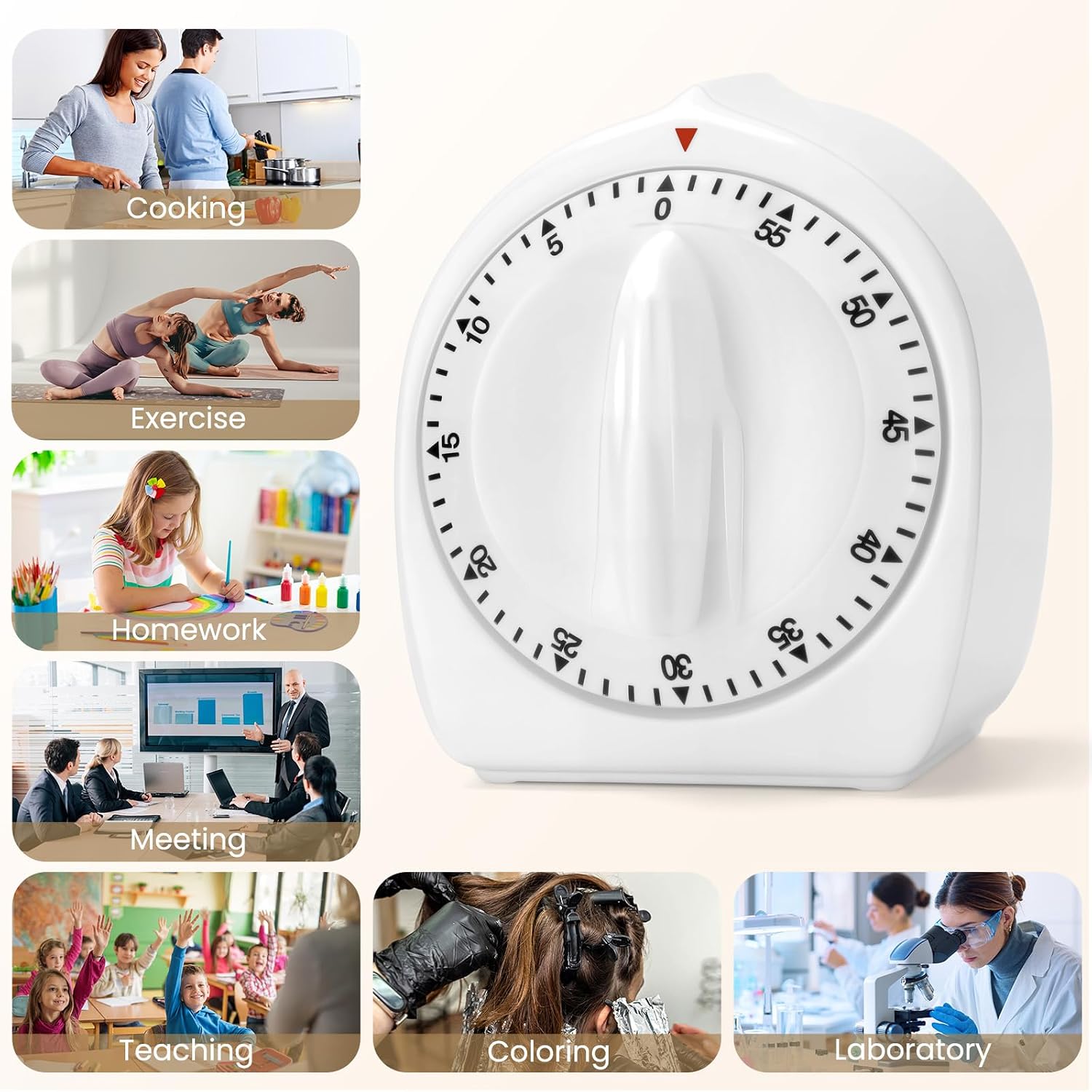 Kitchen Timers for Cooking, 60 Minute Wind Up - Chef Cooking Timer with Loud Alarm,100% Mechanical Desk Timer -No Batteries Required - Manual Countdown timers for Home, Study and Cooking (White)