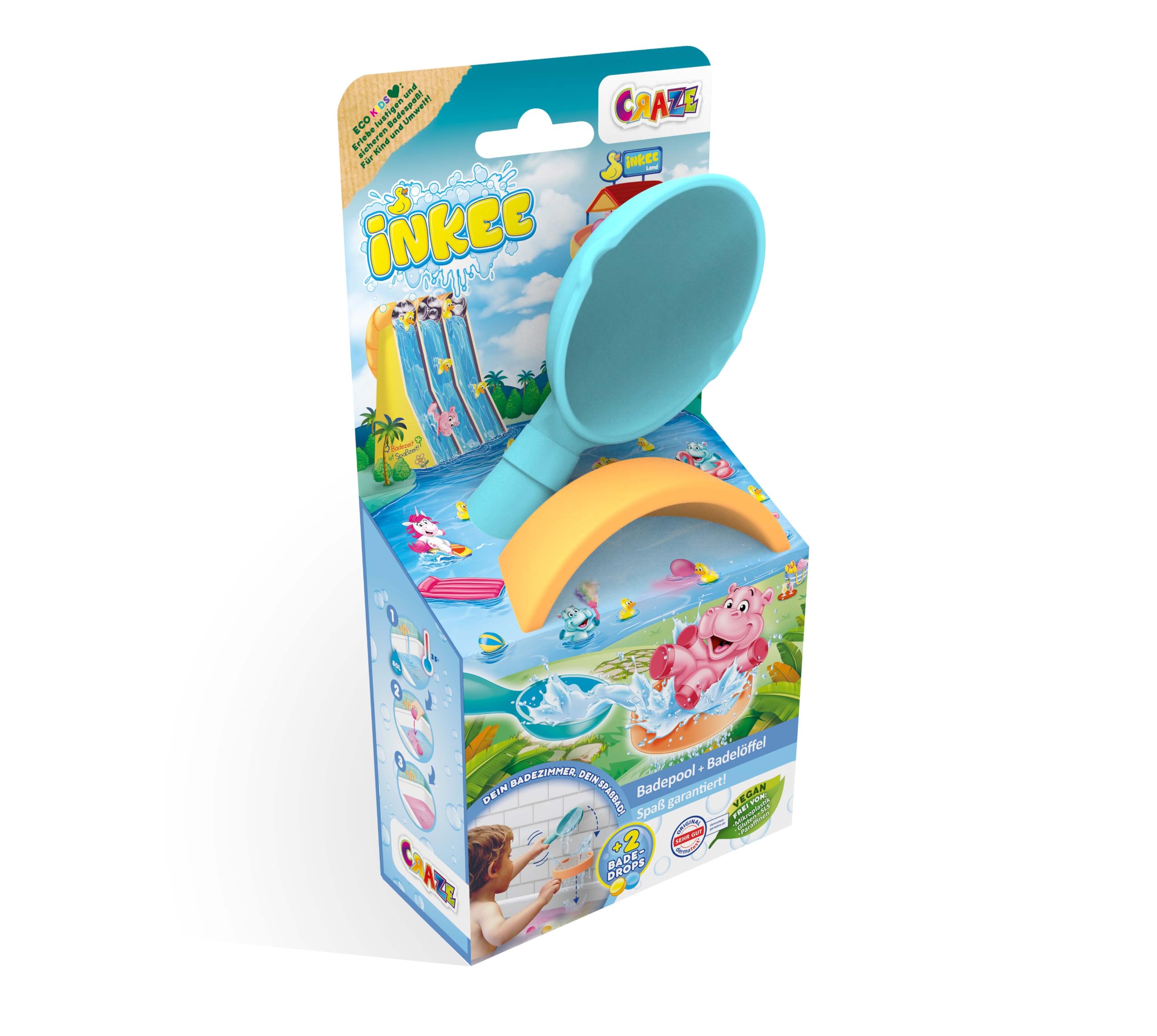 INKEE Toys Piscina con Ventosa Juguete de Baño – Niños | Juguete de baño con piscina, pala, ventosa y 2 perlas de baño para jugar con el agua en la bañera