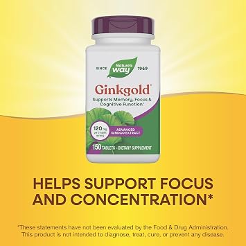 Nature's Way Ginkgold, Advanced Ginkgo Biloba Extract, 150 ct | Supports Memory, Focus and Cognitive Function*, Vegan, Dairy-Free, Gluten-Free