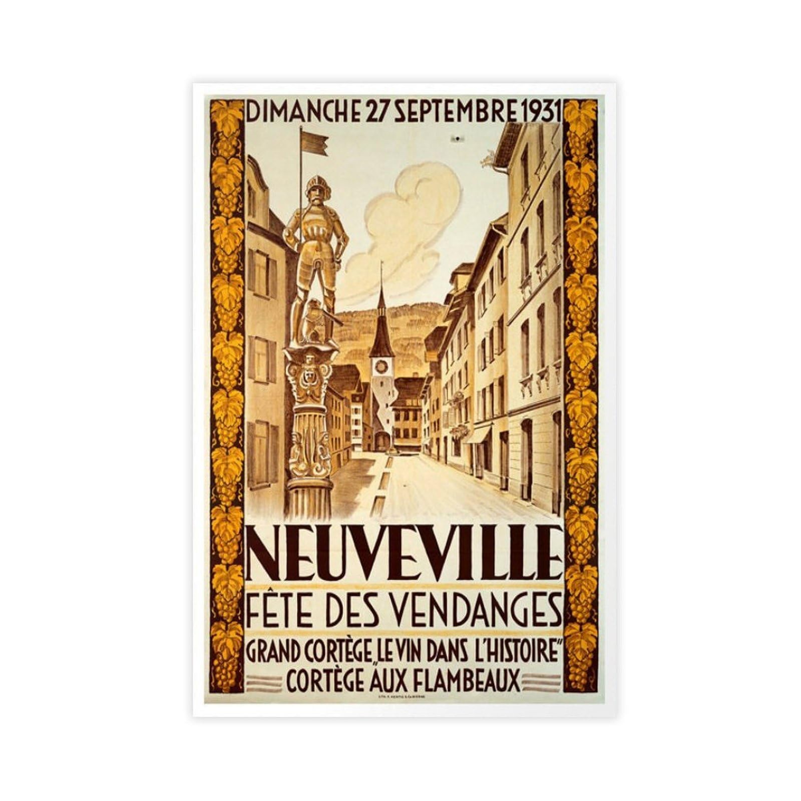 QIENAZIO Neuville Harvest Festival, poster vintage su tela, stampa artistica da parete, stampa artistica da parete, per soggiorno e camera da letto, 50 x 75 cm