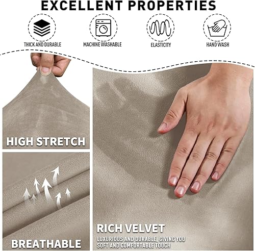 Vista 40 de MAXIJIN - Funda para sillón reclinable de terciopelo de 4 piezas, elástica, afelpada, gruesa y suave, con bolsillo lateral (camello)