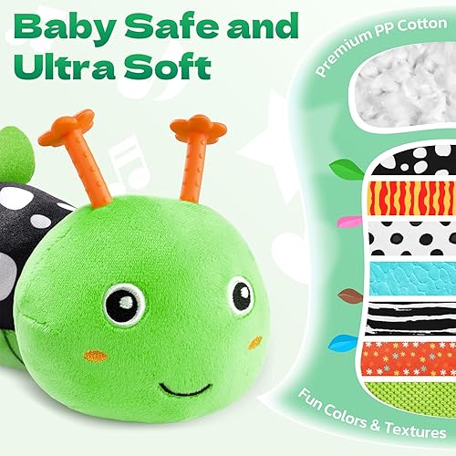 Miniatura 2 de HEMRLY Juguete sensorial para bebés de 0 a 6 meses, peluche musical de oruga con mordedor verde