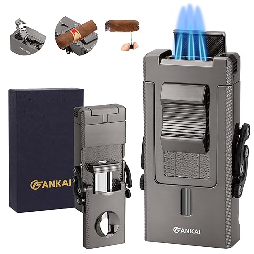 Cigar Lighter, Multi-Tool Torch Lighter with Sliding Cigar V Cutter,
