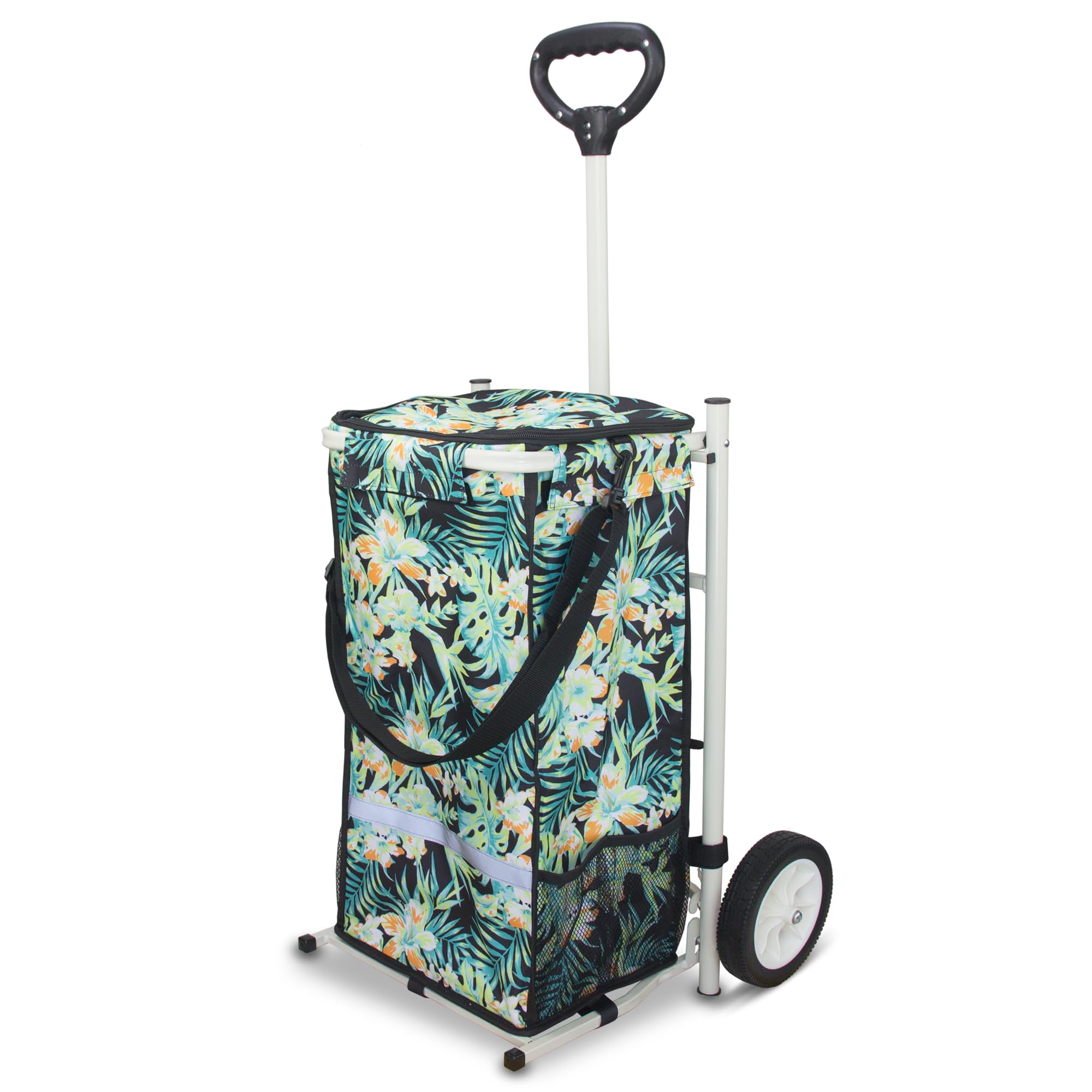 TMZ Heavy-Duty Foldable Shopping Cart with Removable Insulated Bag & Hooks - Lightweight 110 lbs Capacity Grocery Luggage Cart for Market, Travel,