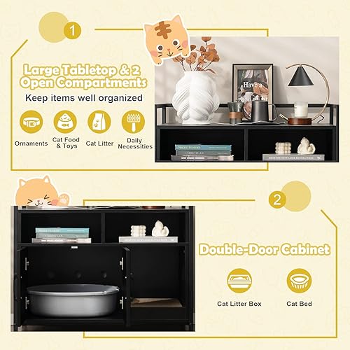 Miniatura 4 de Tangkula Caja de arena caja de arena para gatos muebles ocultos con marco de metal tabla de rascadores compartimento de almacenamiento baño de