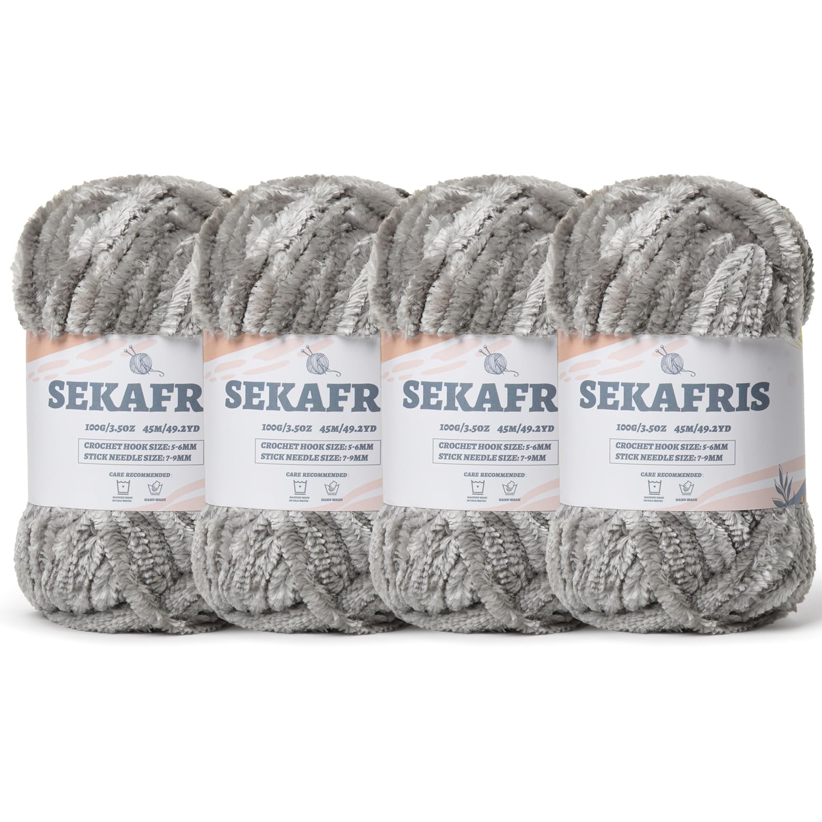 Chenille Velvet Soft Yarn Gray 4 Pack