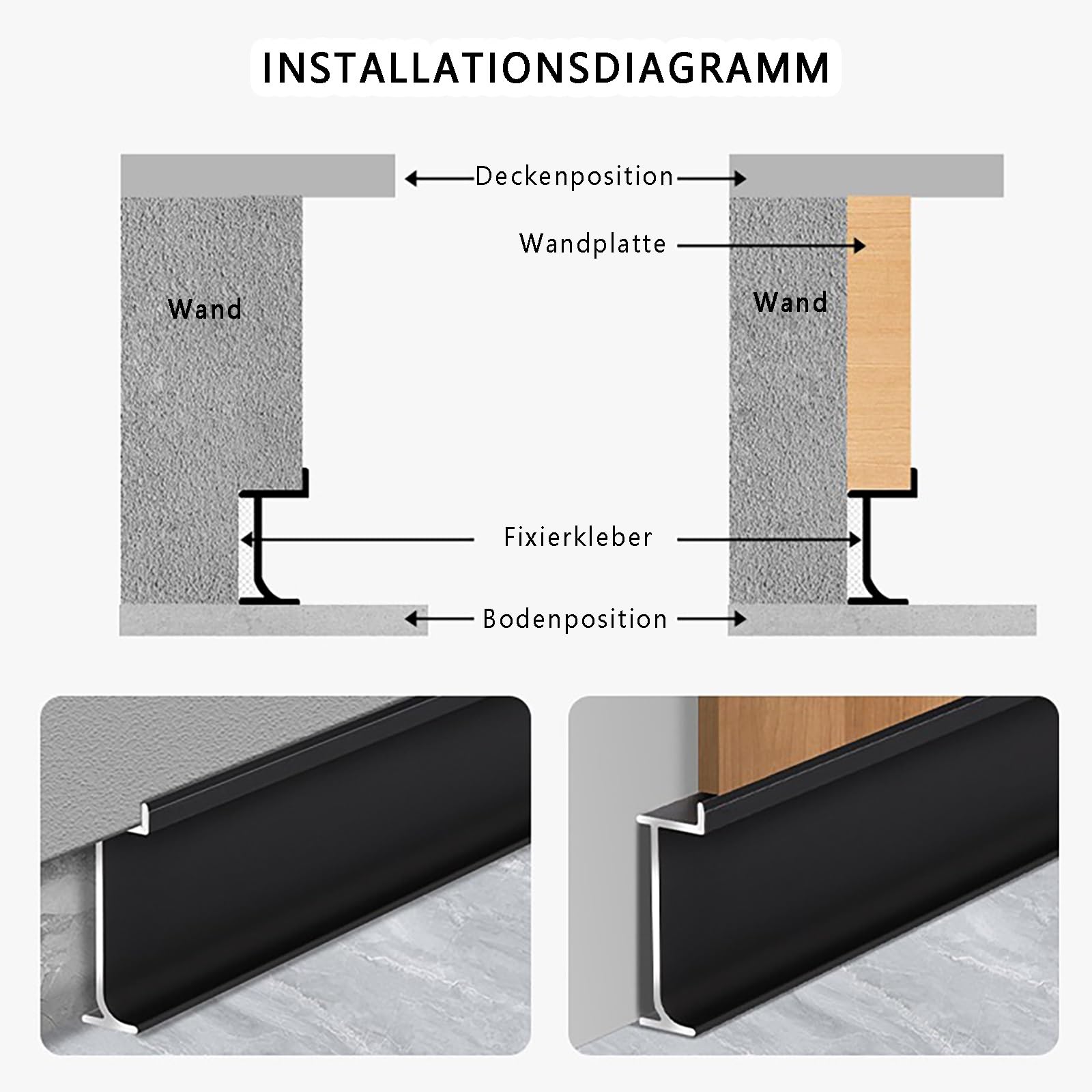 High-Quali 125 cm battiscopa in metallo – 4 pezzi impermeabile Slish Wall Molding 80 mm altezza pedana in lega Ele per decorazioni domestiche