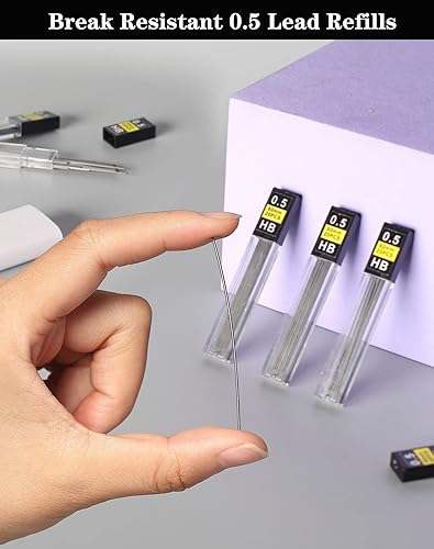 Miniatura 2 de Lifreer 0.5 repuestos de plomo (1080 piezas), repuestos de plomo irrompibles de 0.020 in y 2 borradores de alta calidad, de larga duración, 0.5