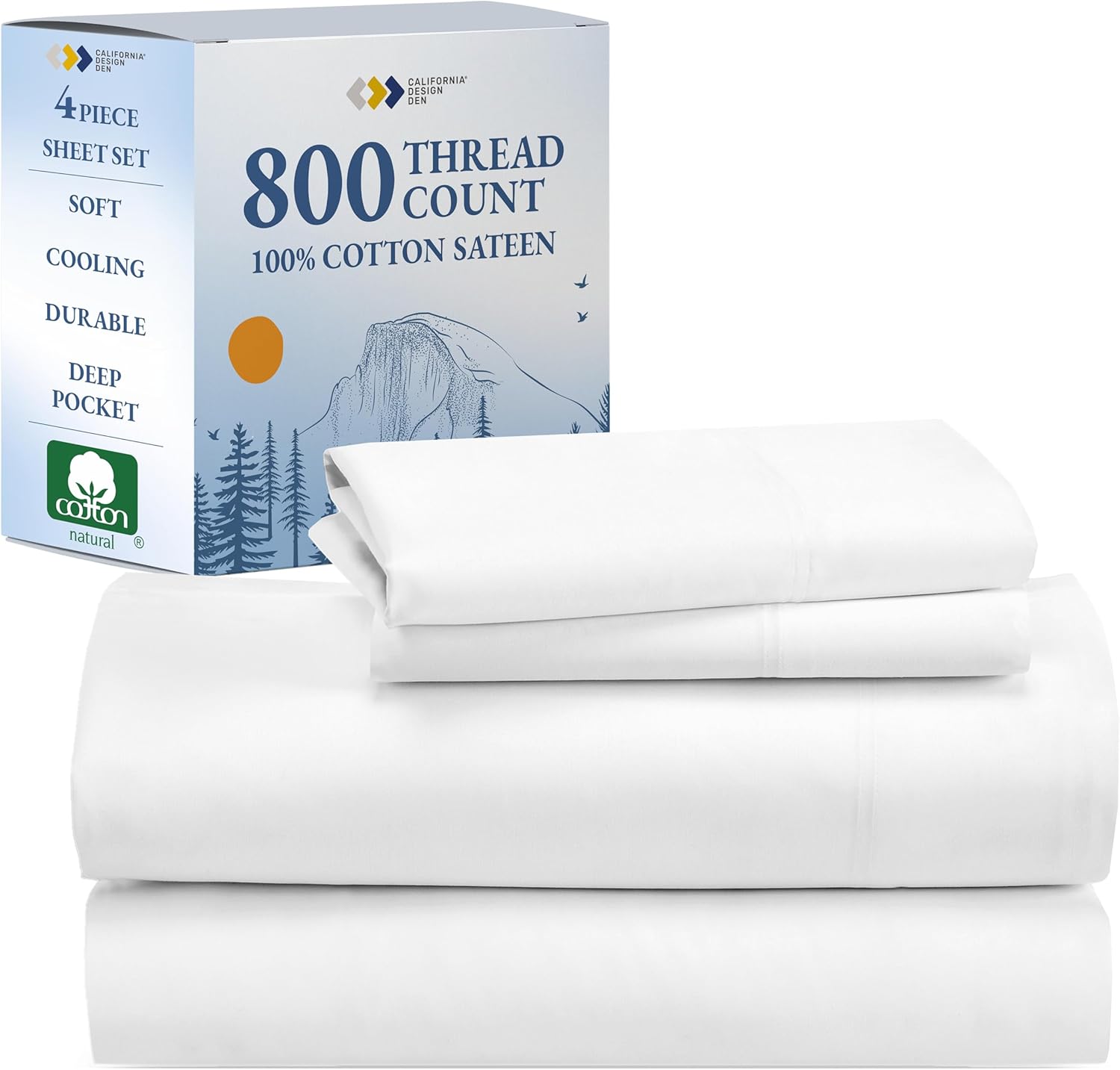 California Design Den Luxury Queen Sheet Set, 800 Thread Count 100% Cotton Sheets for Queen Size Bed, 4 Pc Deep Pocket Queen Sheets, Cooling & Softer Than Egyptian Cotton Claims (White Sheets) Queen Luxury Bright White