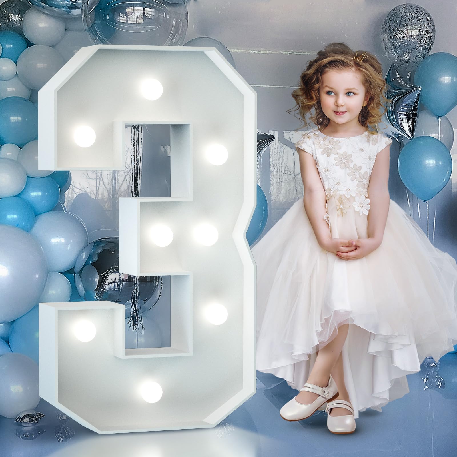 4FT Light Up Numbers Birthday Decoration Large Marquee Numbers 1 for 1st 18th 21st Birthday Party Decor Wedding, Big Number Frame Foam Cardboard Mosaic Arch Stand Pre-Cut Numbers — view 32