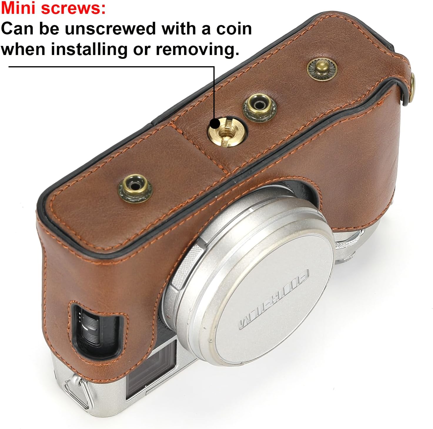 XEVN for Fujifilm X100V Camera Bag, Fujifilm Camera Bag, x100v Premium PU Camera Bag with Camera Shoulder Strap (Black) (Coffee)