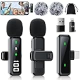Wireless Lavalier Microphone for iPhone, Mini Clip-On Lapel Mic with Noise Canceling & Battery Display for Android iPad PC, 2 Pack for Vlogging Podcast TikTok YouTube Video Recording
